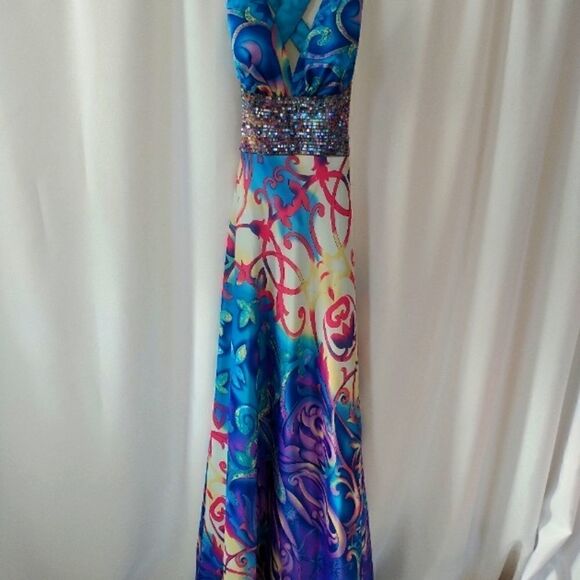 Dave & Johnny colorful sequined strappy long dress - Picture 7 of 10